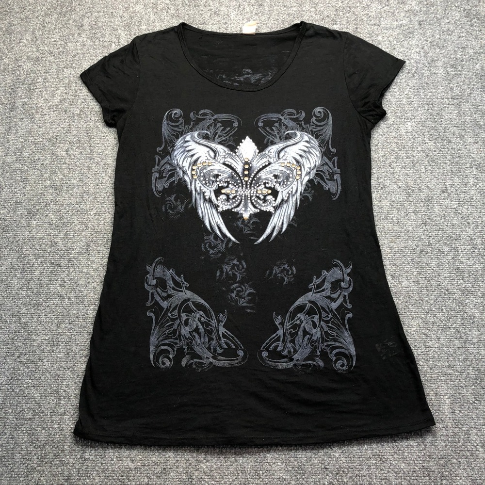 Full Throttle Saloon Sturgis SD Graphic Wing T-Shirt Black Rhinestone Womens 2XL